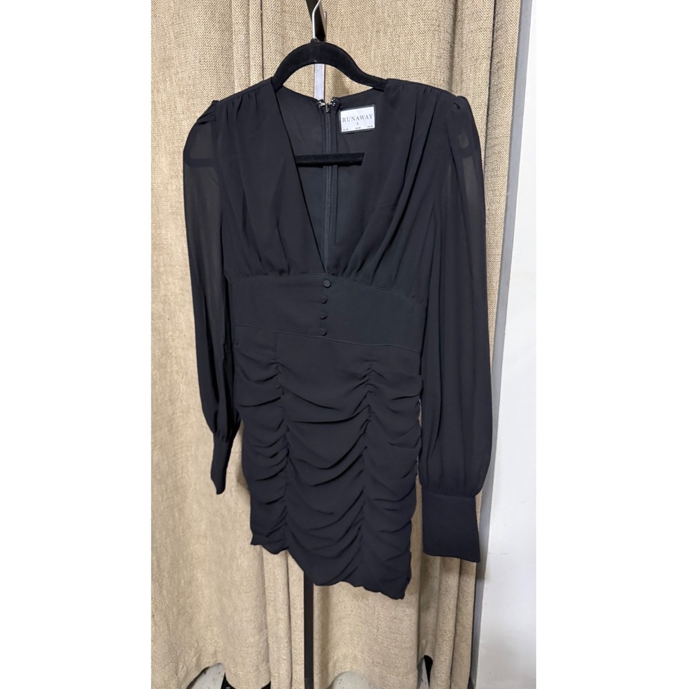 Runway The Label Black Lilibet Ruched Mini Dress Balloon Sleeve Sz S Small
